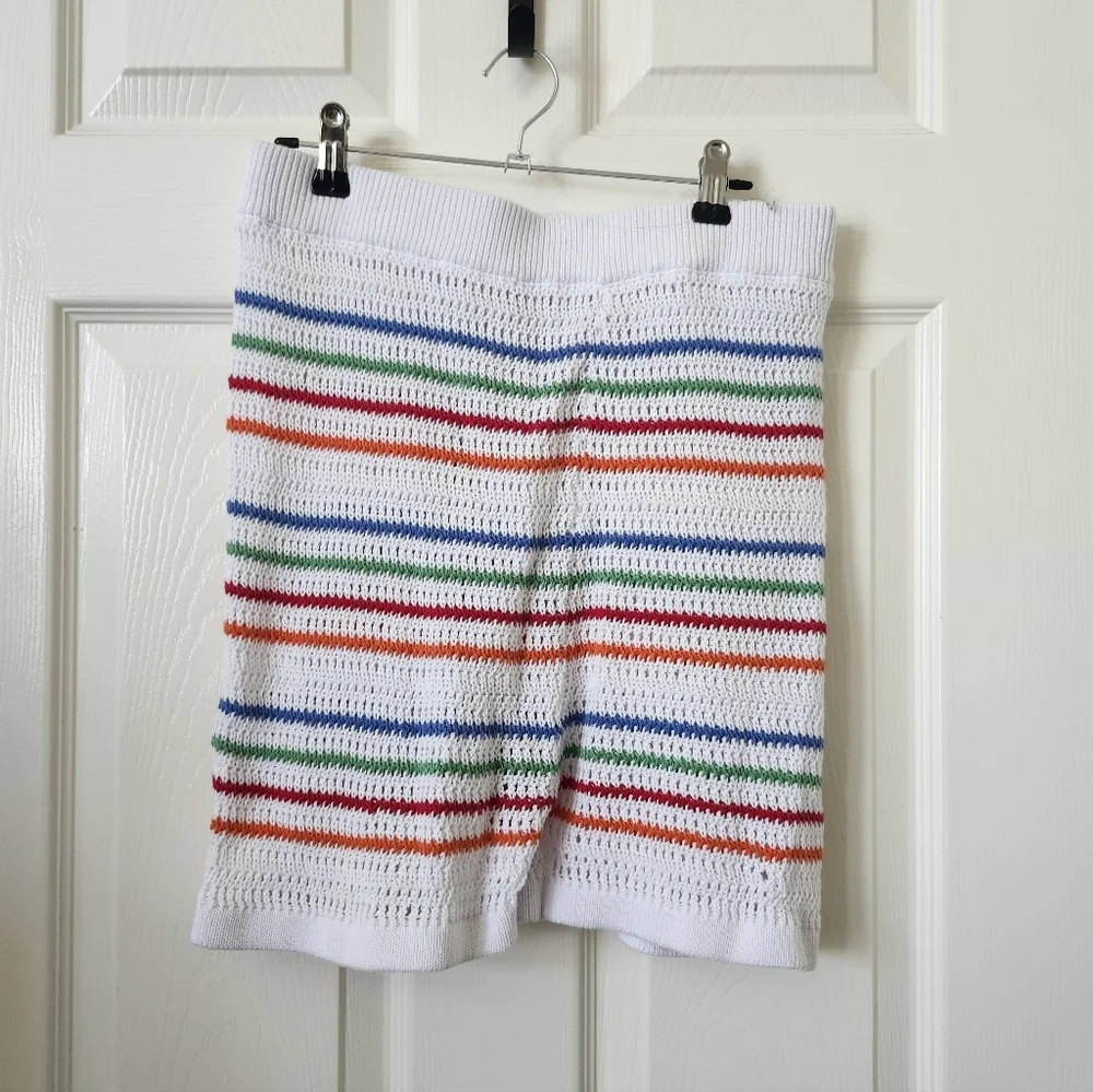 Striped Knit Crochet White Women Shorts